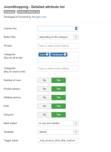 Detailed product attribute list in JoomShopping 